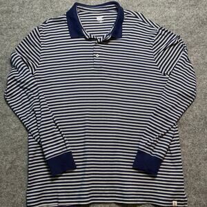 Lands’ End Men’s‎ XL Navy White Striped Long Sleeve Polo Traditional Fit